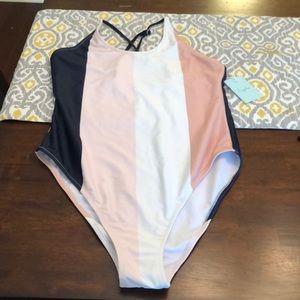 Striped one piece swimsuit